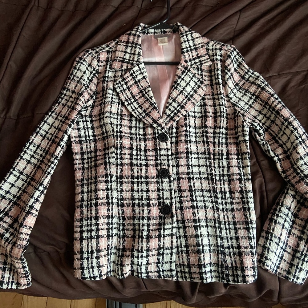 New black/pink/white button up blazer